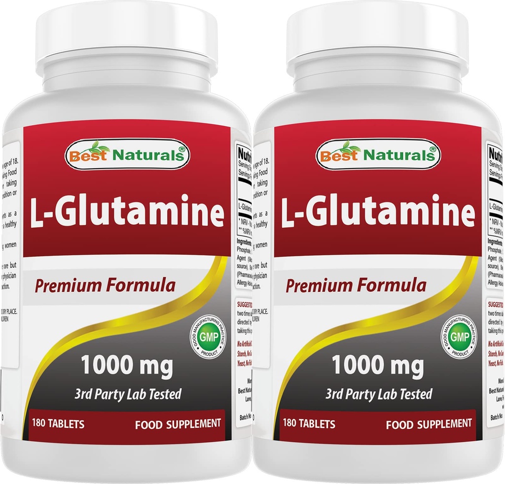 Beste Naturals L-Glutamin 1000 mg 180 tabletter (180 greve (pakke på 2))