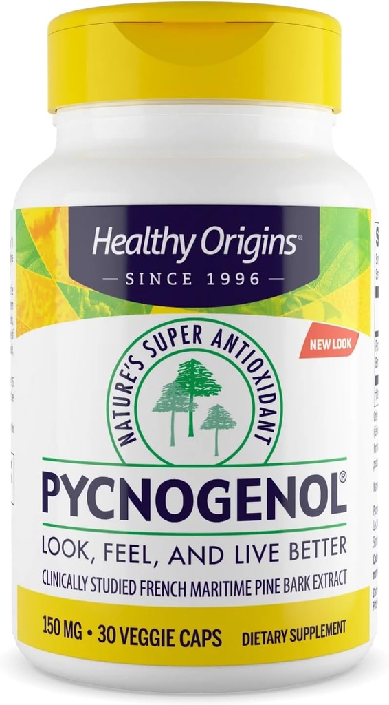 Sunn Origins Pycnogenol 150 mg, Fransk Maritime Pine Bark ekstrakt, Naturer Super Antioksidant, Antioksidant, Ikke-GMO, Vegansk, 30 Vegetarkapsler