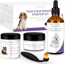 Dog Tear Stain Remover Starter Kit, med Witch Hazel Extract, Fjern Tear Stains, Utladelse og Mucus, inkluderer Stain løsning, Applikator Tørker, Stain pulver & pensel, varer 30-45 dager