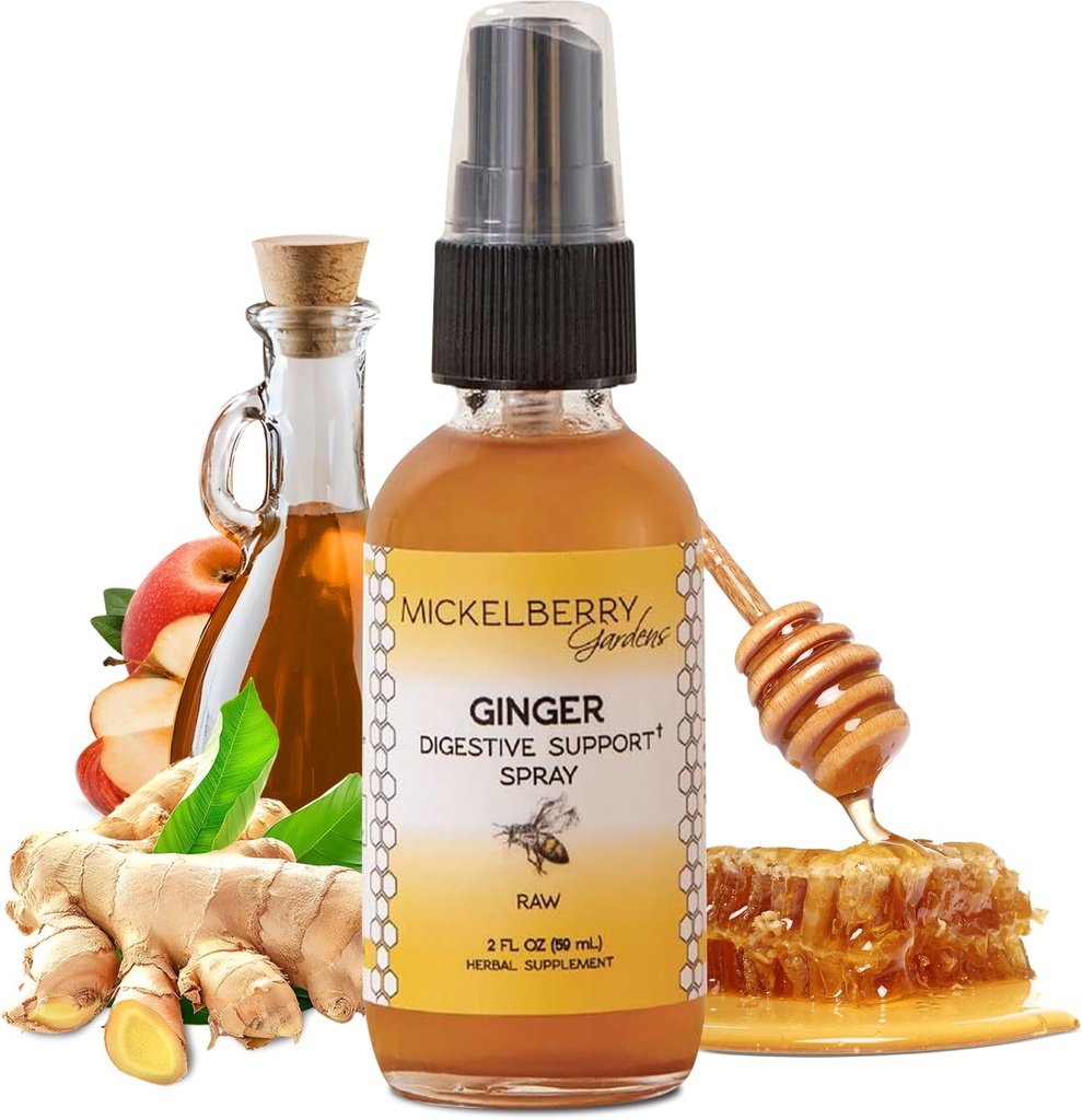 Mickelberry Gardens Immune Support Ginger Honey Spray - Organic Ginger Shots & Syrup for immunisme Boost, Digestiv helse og velvære – 2 Oz