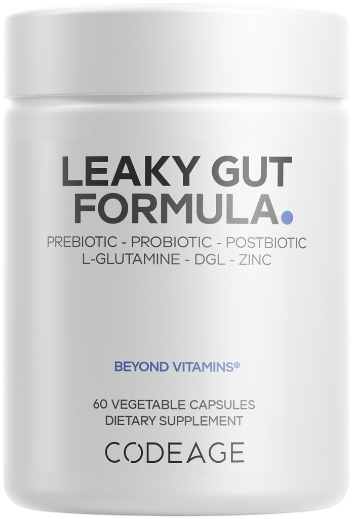 Codeage Leaky Gut Supplement, L-Glutamin, N-Acetylglukosamine, Probiotisk, Butyric Acid, Polyfenoler, Quercetin, DGL, Marshmallow Root, Berberin, BioPerin, Cinnamon, Vegan, Ikke-GMO, 60 Kapsler