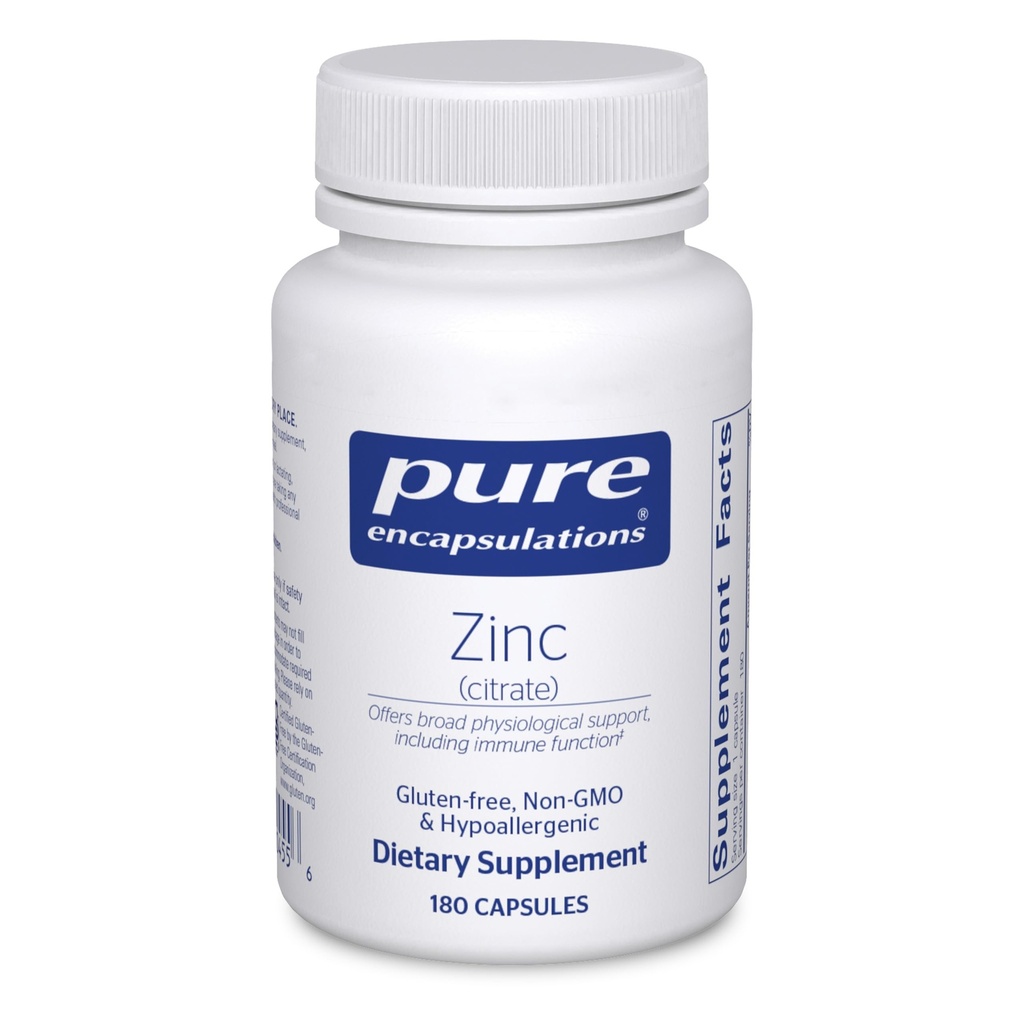 Rene innkapslinger sink (Citrate) - for immunsystem, utvinning og metabolisme* - Mineral Supplement med enzymer - svært absorberbar sink - Vegan & ikke-GMO - 180 kapsler
