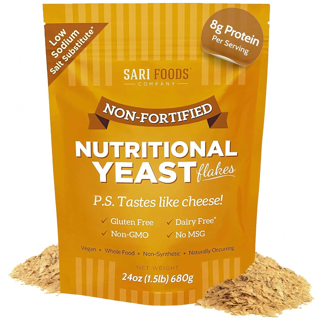 Ikke forsterket næringsrik yeast flakes, hele maten basert proteinpulver, vegansk, glutenfri, vitaminer B, Beta-glukaner og alle 18 aminosyrer (24 oz.)