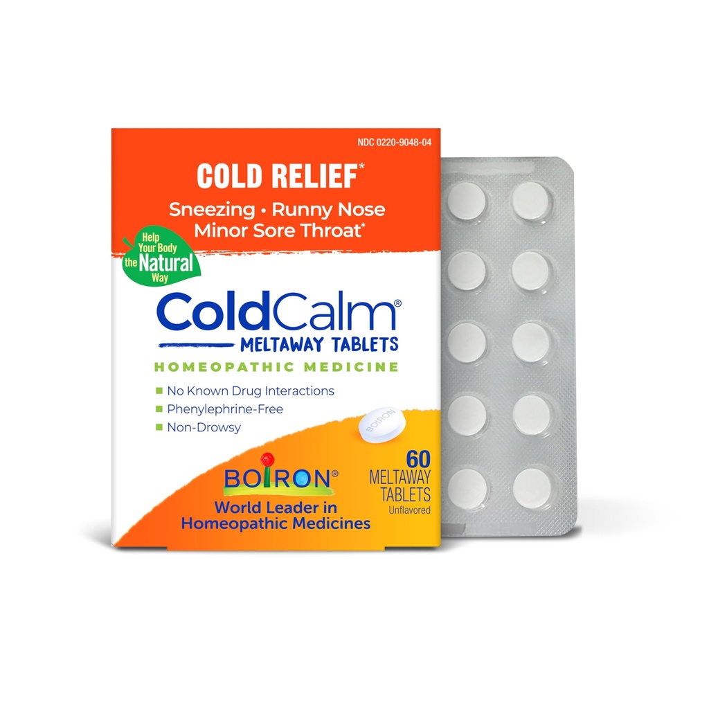 Boiron ColdCalm Tabletter for lindring av vanlige kalde symptomer som kjøling, Runny Nese, Sore Throat og Nasal Congestion - Ikke-Drowsy - 60 Count