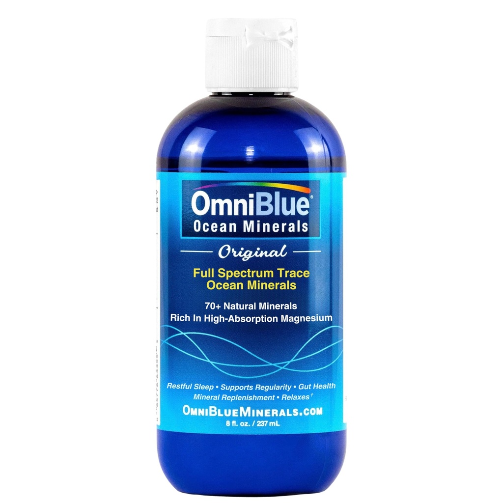 OmniBlue Ocean Minerals - 70+ Trace Minerals & Flytende Magnesium - Kalium, Kloride- Lav Natrium - Naturlig støtte for søvn, digestion, regelmessighet, Hydration & Electrolyte Balance (8 oz)