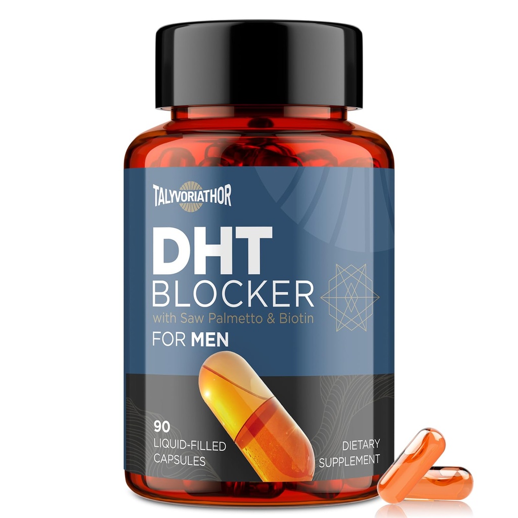 DHT Blocker for menn med så Palmetto & Biotin, hårvekst formel i flytende-fyldedede kapsler, hår tap kosttilskudd, hår revekst vitaminer, proprietære urteblandinger - 90 kapsler(1 flaske)