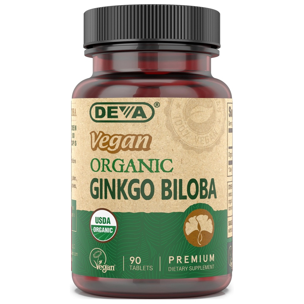 DEVA Vegansk Ginkgo Biloba Diett Supplement, USDA Organic, Vegansk Samfunnssertifisert, Lett å svelge små tabletter, 300 mg, 90-talls flaske