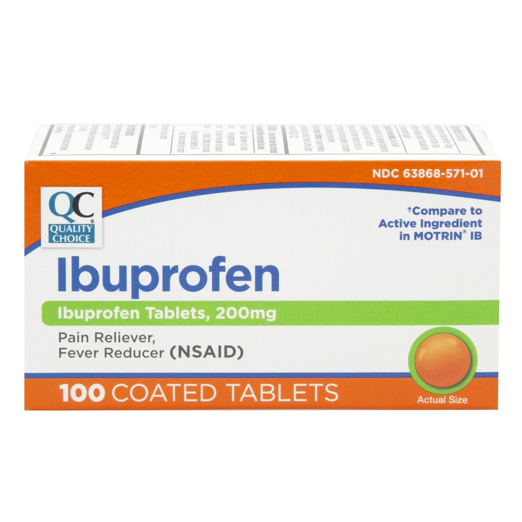 Quality Choice Ibuprofen Tabletter, 200 mg, smertefri og feber Reduser for ledgikt, tannsmerter, ryggsmerter, hodepine, kroppssmerter, og mer 100 Antall belagte tabletter
