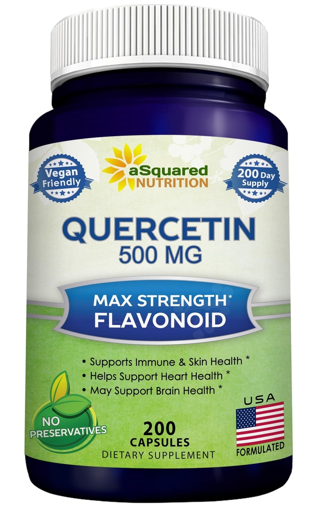 aSquared ernæring Quercetin 500 mg Supplement - 200 kapsler - Quercetin Dihydrat å støtte kardiovaskulær helse - Maks styrke pulverkompleks piller å bidra til å forbedre immunrespons
