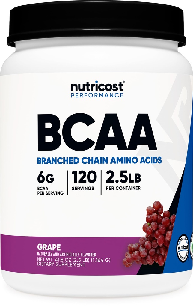 Nutricost BCAA pulver (Grape, 120 Serveringer) - Glutenfri, Ikke-GMO, Vegetarisk, Optimal 2:1:1