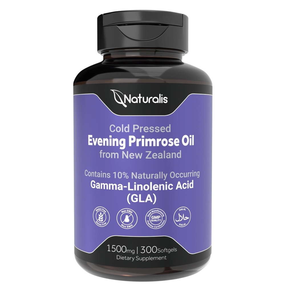 Naturalis Aften Primrose Olje (Cold Pressed) | 100% naturlig fra New Zealand | Ikke-GMO, Soja og Glutenfri, Zero Filler | 300 Mini-Softgels