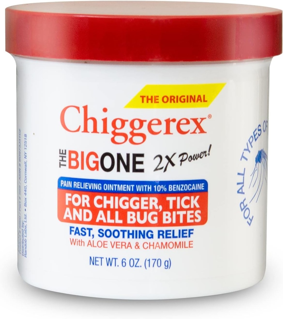 Chiggerex 2X Power First Aid Medisinert Ointment for Chiggers, Mosquito Bites, Billetter og Bug Bite Relief med Aloe Vera & Kamille, 6 oz