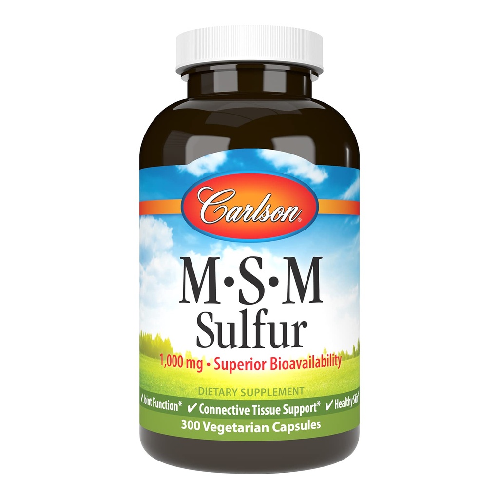 Carlson - M-S-M Svovel, 1000 mg - Superior biotilgjengelighet, fellesfunksjon, Connective Vessue Support og sunn hud, 300 vegetariske kapsler
