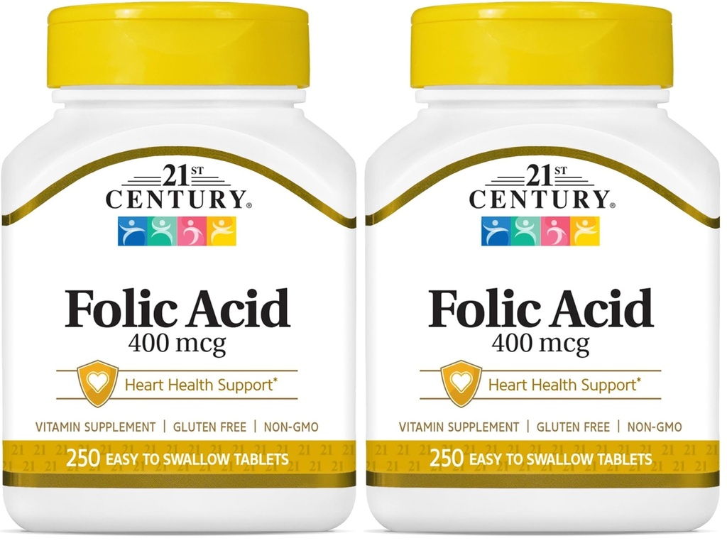 21st Century Folic Acid 400mg Tabletter, 250 teller (Pack of 2)