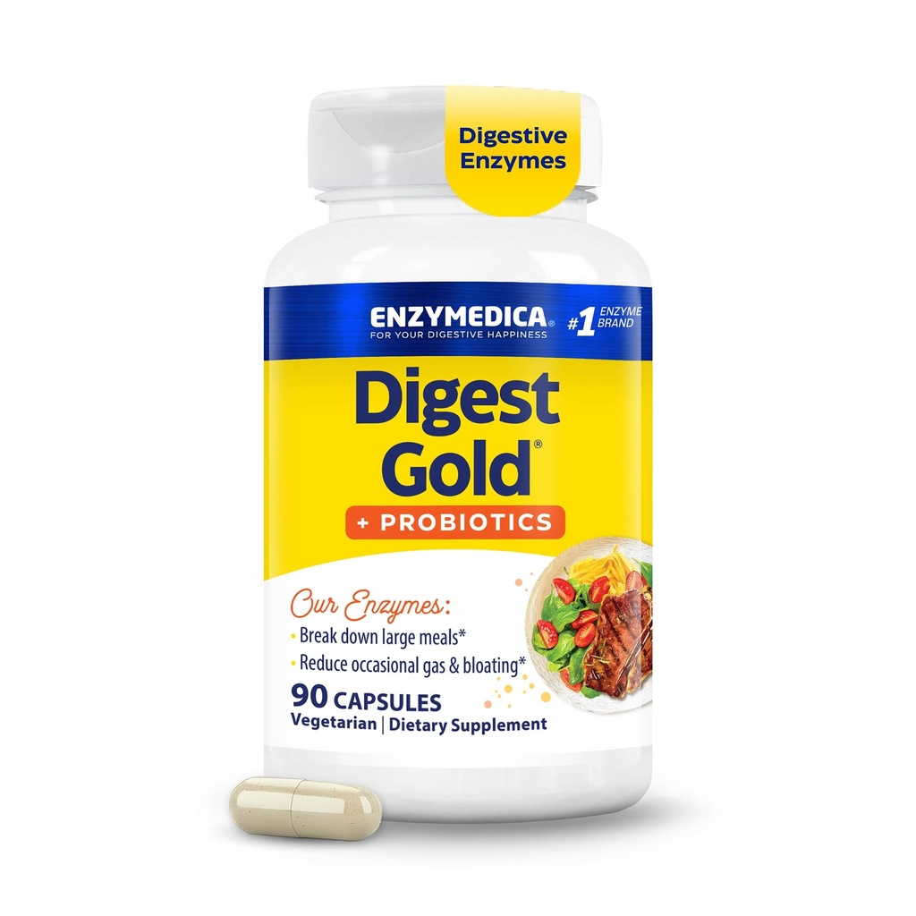 Enzymedica Digest Gold + Probiotika, 2-i-1 Formula for Gut Helse, Digestive Enzymer & 1 milliard aktiv probiotiske kulturer, 90 greve (FFP)