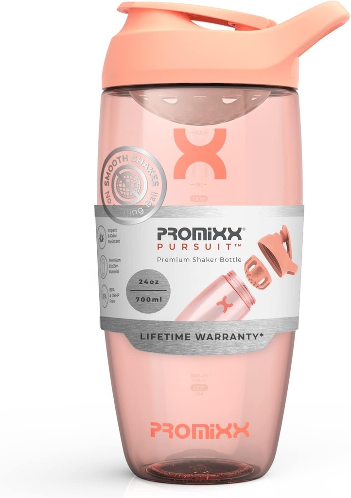 Promixx Pursuit Protein Shakerflaske (24 oz) – Silent No-Ball Mixer, Leak-Proof Lid, BPA/BPS & Phthalate-fri ECOZEN – Easy-Clean Shaker Cup for Protein Shakes, Pre & Post Workout Smoothies