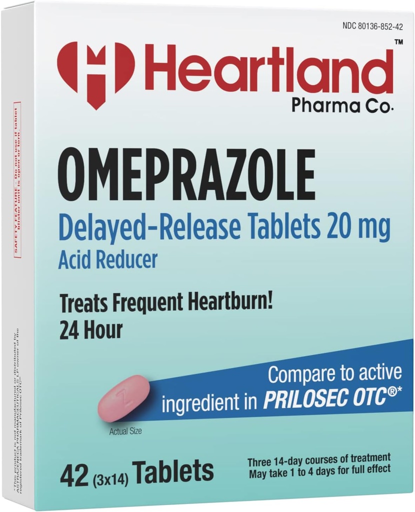 Omeprazol 20mg | Heartburn Relief Medisin | Forsinket frigjøringssyre Reduser tablett | Antacid tabletter for syre  Ref 42 Telling