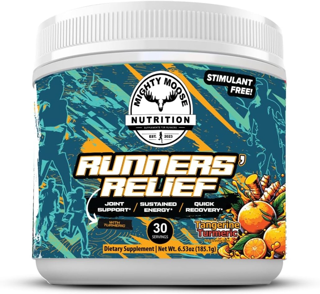 Runners 'Relief - Felles støtte og muskelgjenvinning Supplement - Glucosamine Chondroitin - Fasting Electrolytes - Stimulant-fri Pre / Post Trening Energi - Tangerine Turmeric med 95% Curcuminoids