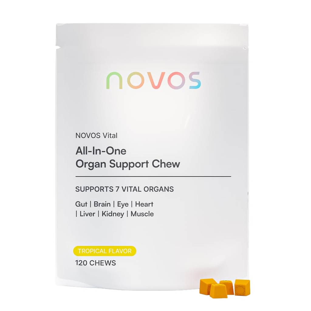 Novos Vital ernæringskosttilskudd Chews for organ lever, hjerne, øyne, hjerte, Gut støtte - Nattokinase, Lutein, Inulin, Rutin, Tropical Flavor (120 Count)