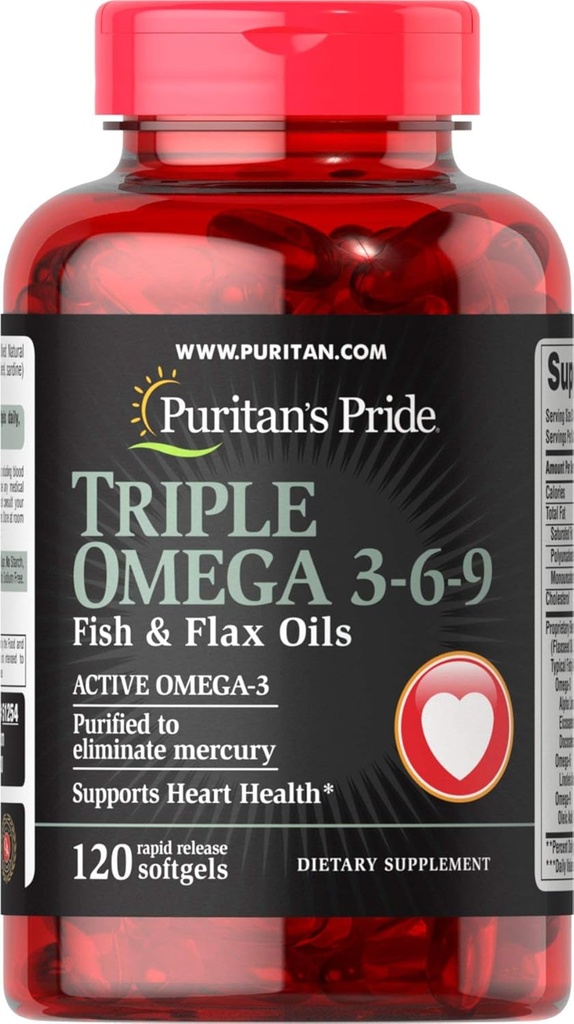 Puritans Pride Triple Omega 3-6-9 Fish & Flax oljer