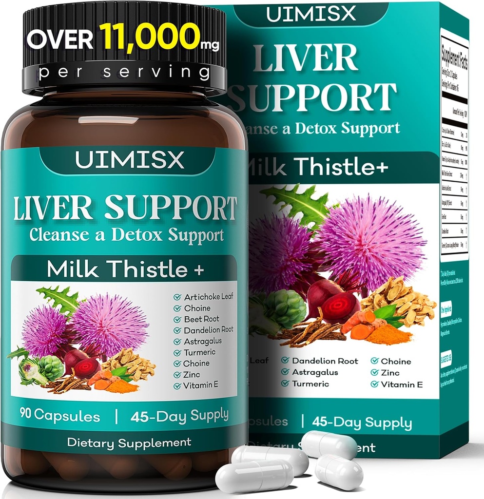 Melk Thistle Supplement - Liver Detox Cleanse Formel Herbal Liver støtte med melk Thistle, Dandelion Root, Artichoke, Turmeric, Astragalus for lever helse, 90 kapsler