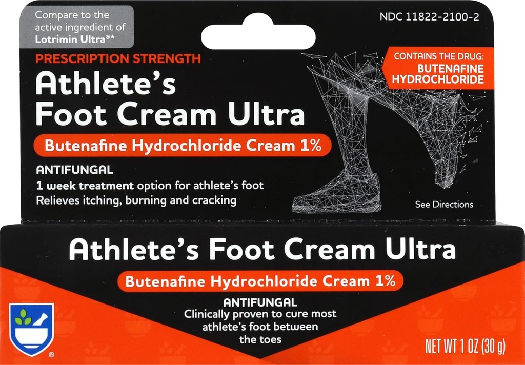 Rite Aid Resept Styrke Fotpleie Butenafine Cream - 1 oz, Antifungal Cream, Jock Itch behandling, behandler Athlete fotkrem Extra styrke