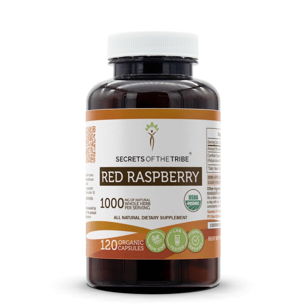 Hemmeligheter av Tribe Røde Bringebær USDA Organic Capsules | Certifiserte organiske vegetariske kapsler, Herbal kosttilskudd | Rubus ideaeus tørket blad (120 greve)