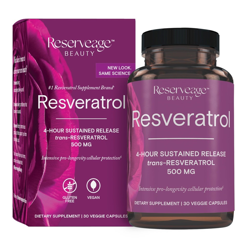 Reservasjon Skjønnhet, Resveratrol 500 mg, Antioksidant Supplement for hjerte og cellular helse, støtter sunn aldring og immunsystem, Paleo, keto, 30 kapsler