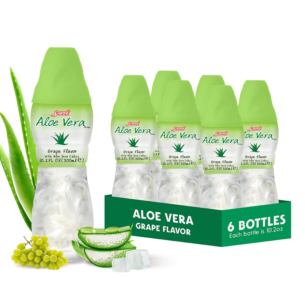 Aloe vera juice (Grape smaksatt) med større stykker ren aloe masse (6 pakker) Plantebasert juice flott for hydrering og inneholder stor aloe masse. Den er sunn for voksne og barn