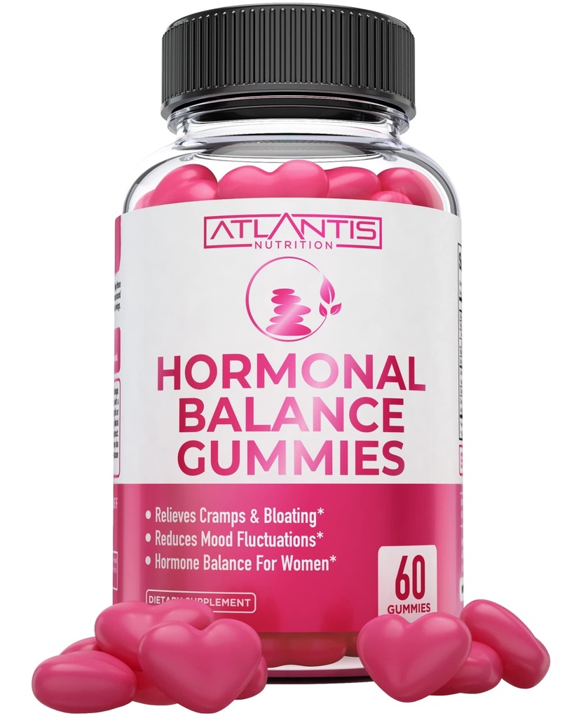 Atlantis Ernæring Hormonal Balance for kvinner & PMS Relief Gummies - Allevites Cramps, Bloating, Mood Swings, Hot Flashes & Night Sweats - Cranberry, Dong Quai & Chasteberry Menstrual Cramp Relief