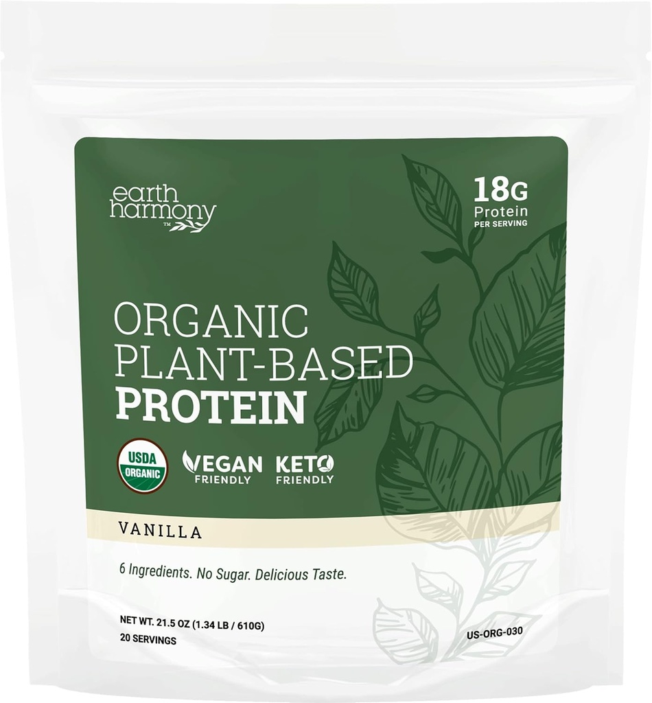 Organic Plant Protein Powder Vanilla, Organic Protein pulver for kvinner og menn, Pumpkin & Era Protein pulver Vegan, Glutenfri, Plant Basert Protein Shakes, 18g - 21,5 Oz