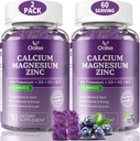 (2 Pakke) OALSE Kalsium Magnesium Sink Gummies med vitamin D3 & K2-høy absorpsjon Magnesium Glykinat-Muskler, Immune & søvn Support-Sugar Gratis-blåbær Flavored-120 Antall