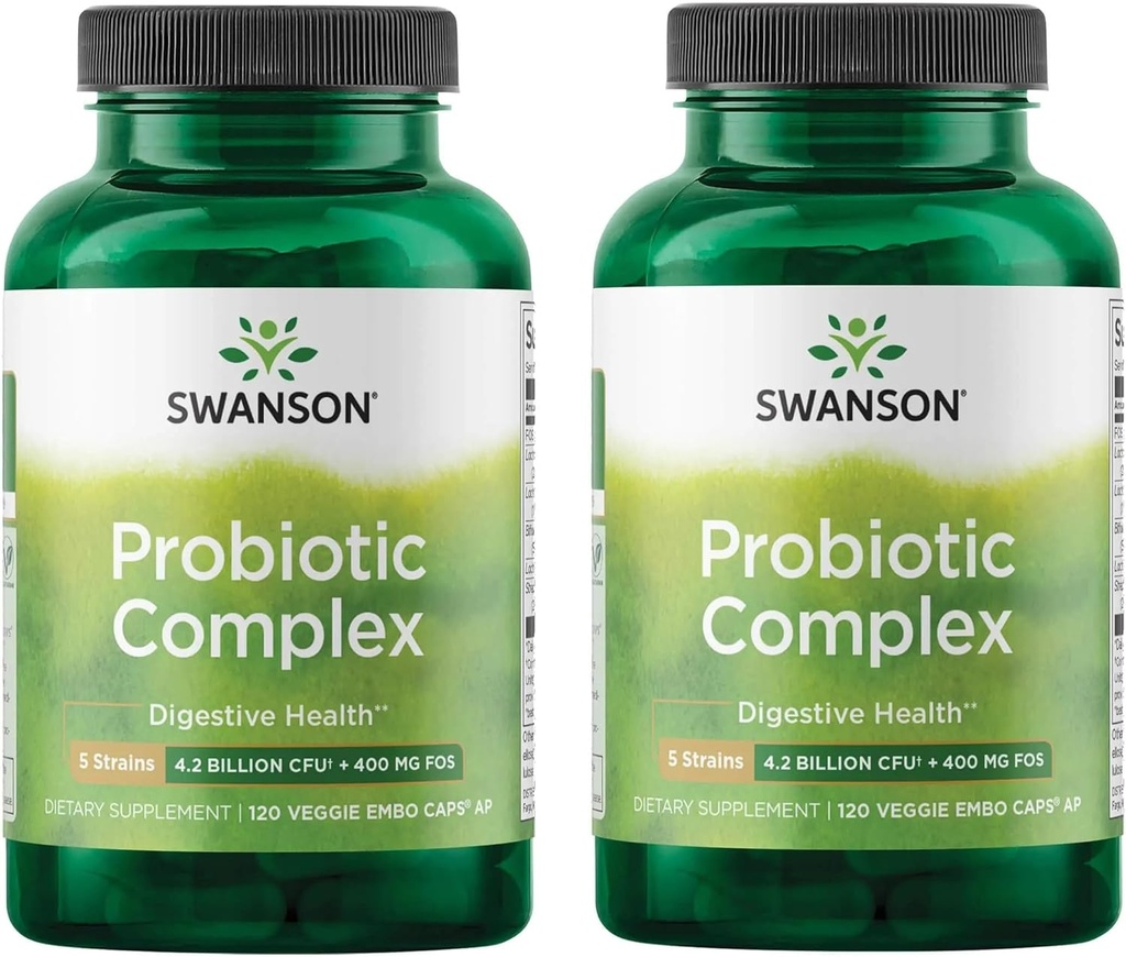 Swanson Probiotic Complex 4.2 milliarder CFU 5-strain Digestive Helse Fat Metabolisme Tilfredsstillende Prebiotic FOS Complex Supplement 120 Veggie DRcaps (2 Pack)