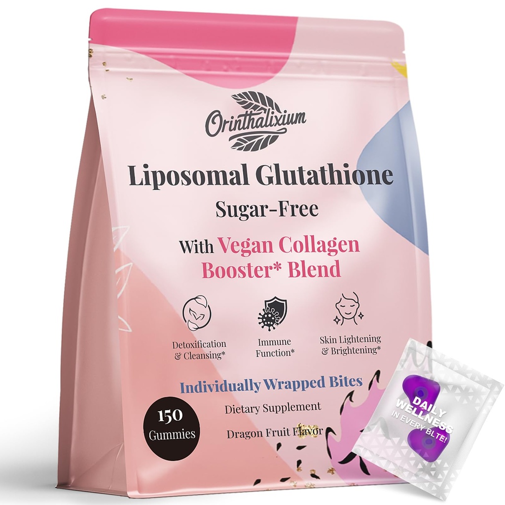 Liposomal Glutathione Gummies 1000MG - Sukkerfri Redusert L-Glutatione med vitamin C & Vegan kollagen - Antioksidant og hud velvære - 150 Count