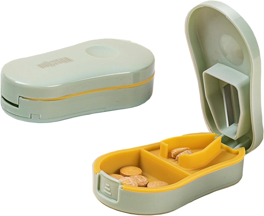 Lys grønn liten pille cutter splitter med sentering enhet for små og små piller, Cuts Vitaminer Tabletter, Portable Exquisite Pill Crusher for Purse Pocket