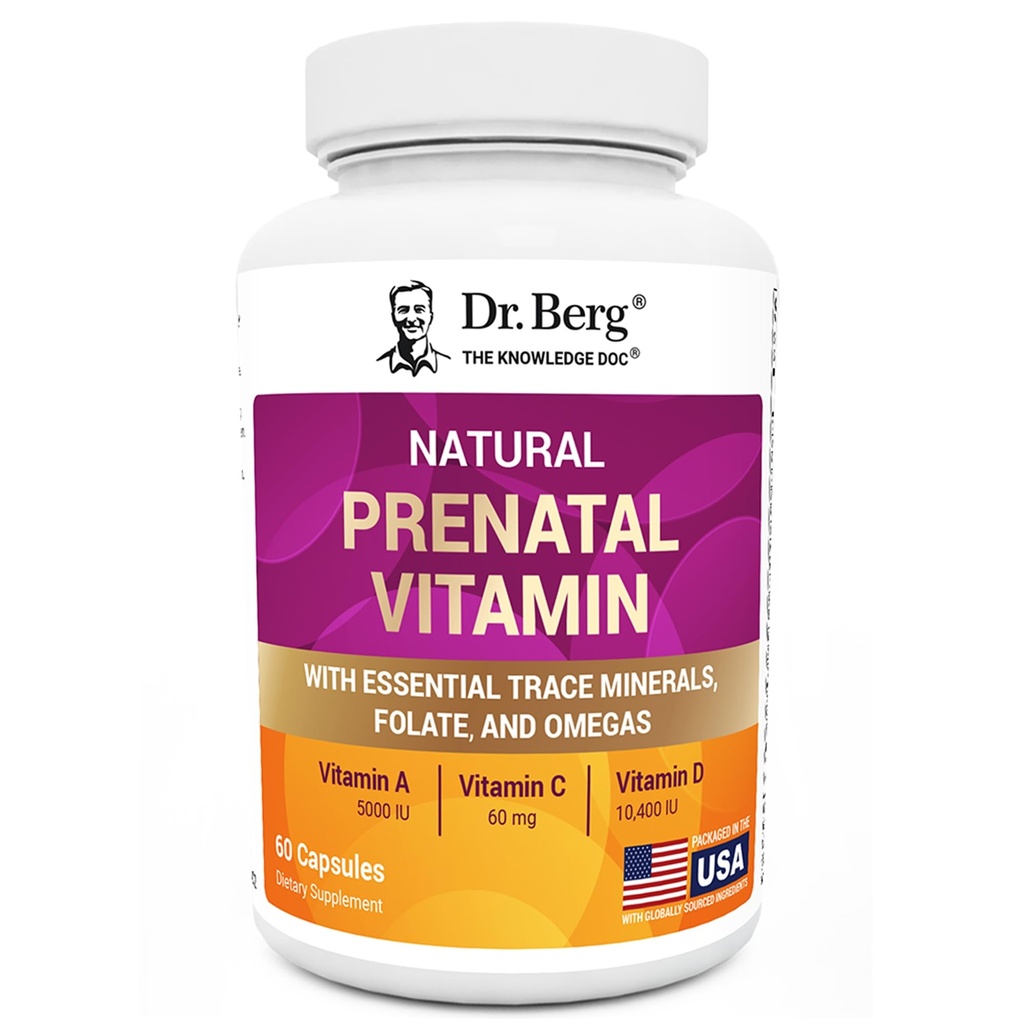 Dr. Berg naturlige prenatal vitaminer for kvinner (Pregnate og sykepleier) - Prenatale vitaminer med folat, vitaminer, mineraler, omegaer, og11 Kraftige supermat - Kvinners prenatal multivitamin - 60 kapsler