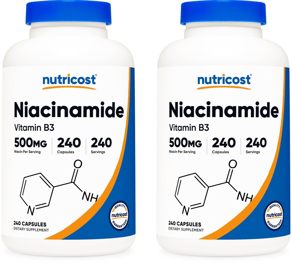 Nutricost Niacinamide (Vitamin B3) 500 mg, 240 kapsler (2 flasker)