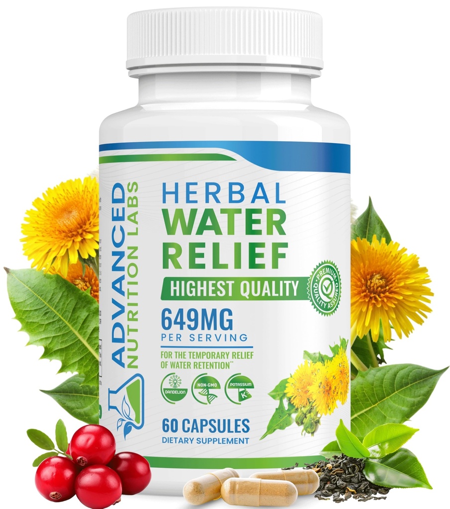 Herbal vann relief Diuretiske vann piller for vanntetthet, Bloating, Swollen ben, føtter - Dandelion Extract Supplement - Vanntetthetstap - Diuretikk for kvinner og menn - 60 Kapsler