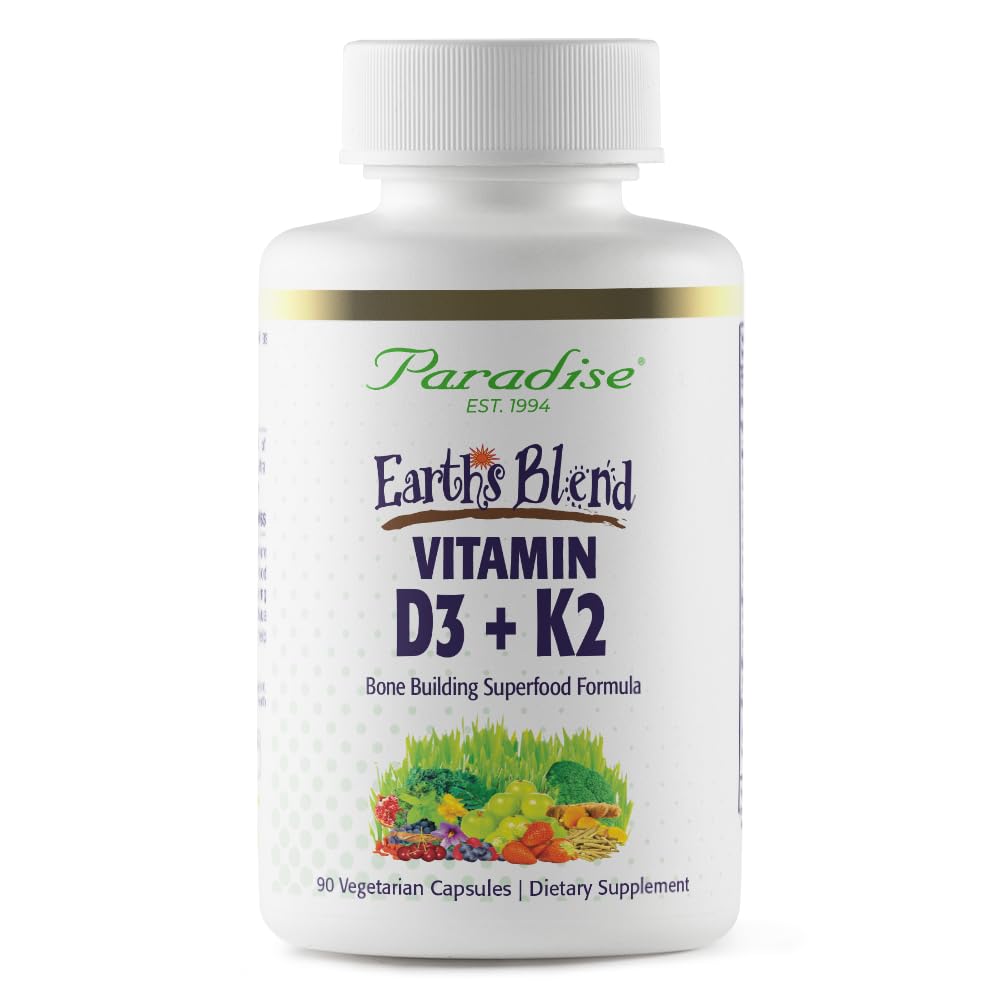Paradise urter jordens blanding vitamin D3 + K2, Superfoods Base av probiotika og organisk alkalizing grønn, grønnsaker og bær, 90 vegetariske kapsler