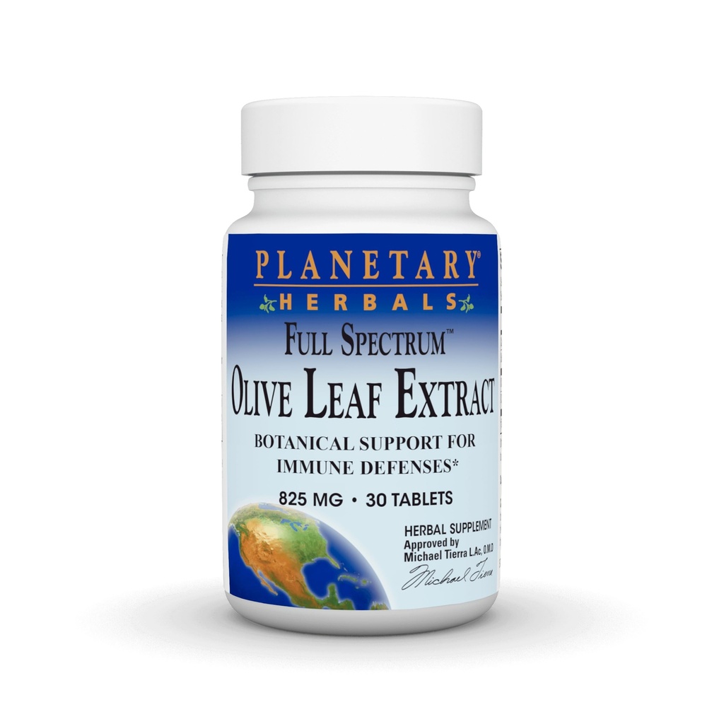 Planetær urter Full Spectrum Olive Leaf Extract Tabletter, 30 Count