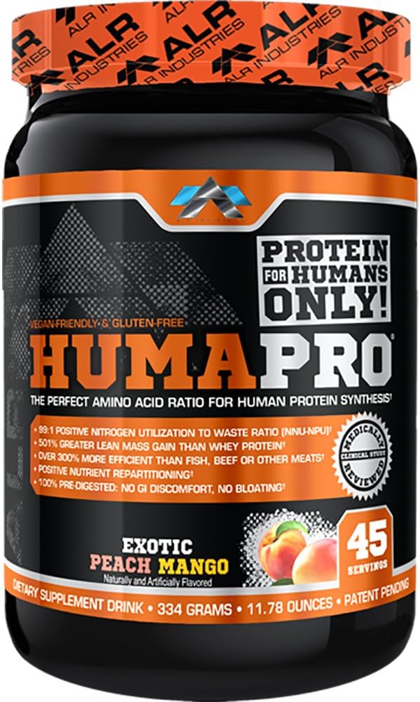 Humapro | Aminosyrer Protein Matrix for mennesker | 99% Bruk for Lean Muscle | Vegansk, Glutenfri | 334g / 45 Serveringer (eksotisk fersken mango)