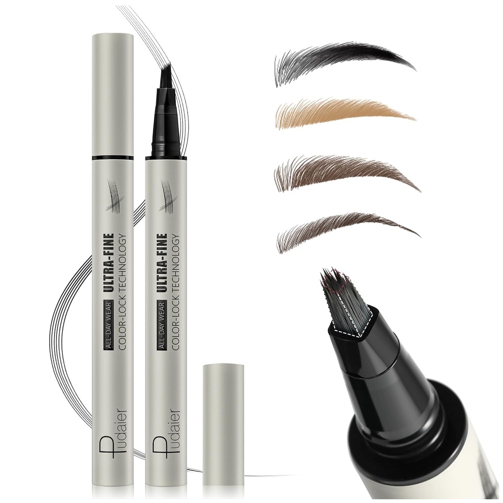 Mikroblading øyenbryn blyant, flytende magiske fler-Tip øyenbryn blyanter for kvinner, vanntett øyenbryn penn for naturlig brow, lang varig øyebryn dye med hår som slag brows makeup penn