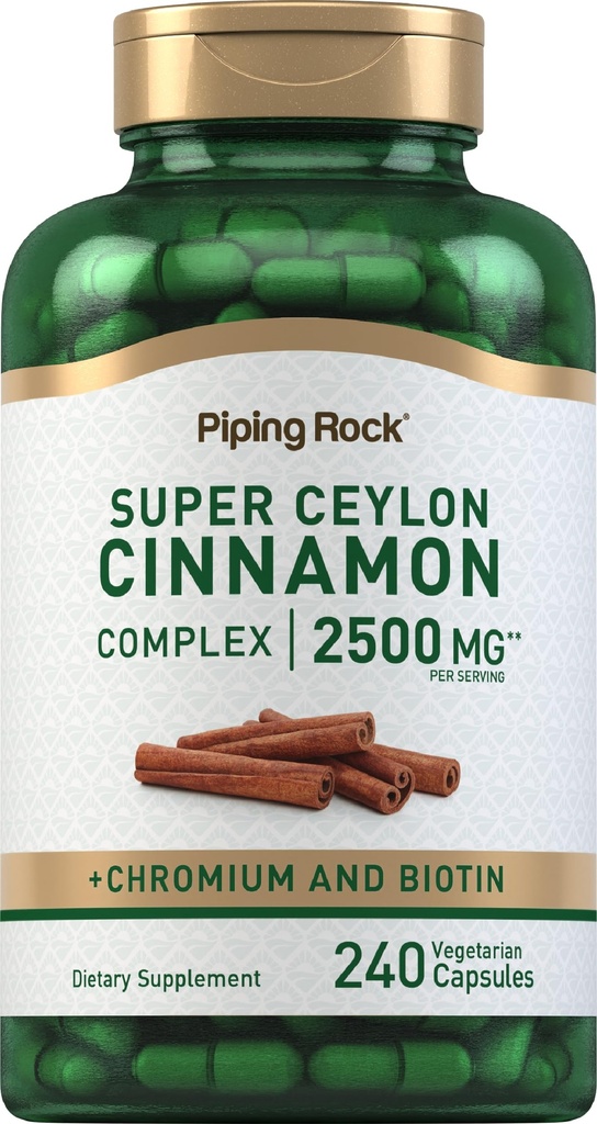 Piping Rock Super Ceylon kanelkomplekse kapsler | 240 pulver piller | ekstrakt Supplement med kromium og biotin | vegetarisk, ikke-GMO, Glutenfri