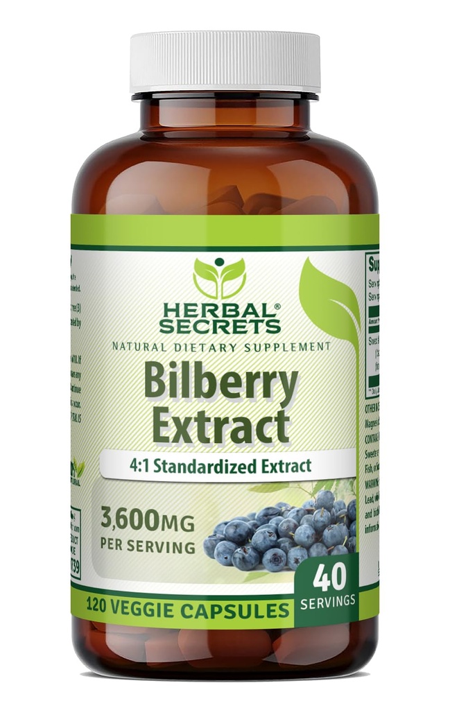 Herbal Secrets Bilbær ekstrakt 300 Mg 4:1 Ekstrakt (3600 mg Ekvivalent)