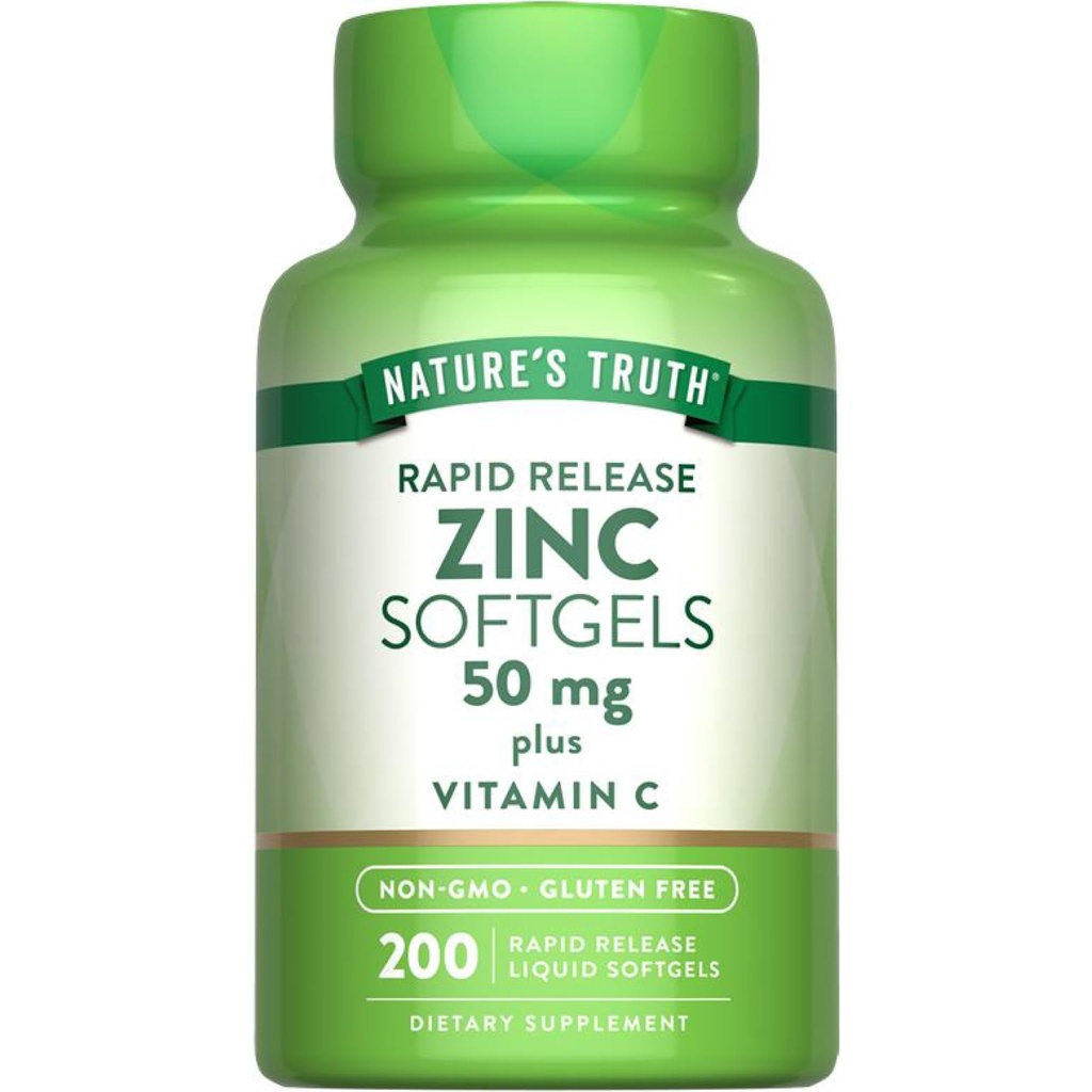 Naturens sannhet sink 50mg Supplement med vitamin C | 200 flytende softgels | Ikke-GMO & Glutenfri