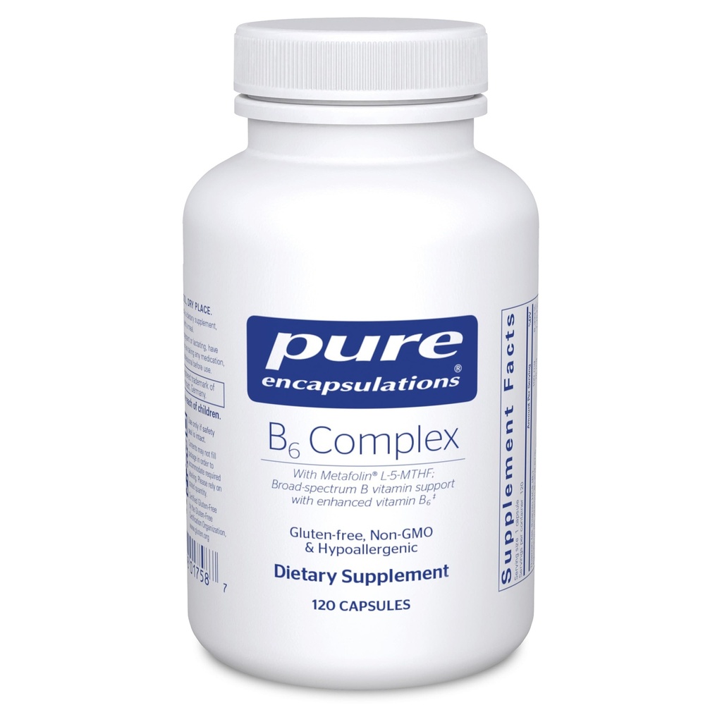 Ren innkapslinger B6 Complex - støtter nervesystem og hjerne helse* - Inkluderer B-vitaminer - Inneholder rikt vitamin B6 - Ikke-GMO & Glutenfri - 120 kapsler