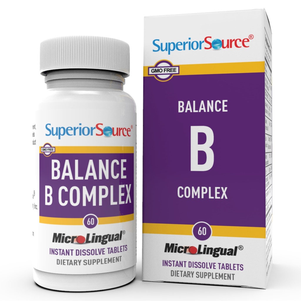 Superior Source Balance B Complex - Energistøtte Supplement med folsyre og B-vitaminer - Støtter hjerte og muskel helse - B-vitamin Supplementshjelp immunhelse - 60 Instant Oppløselige tabletter