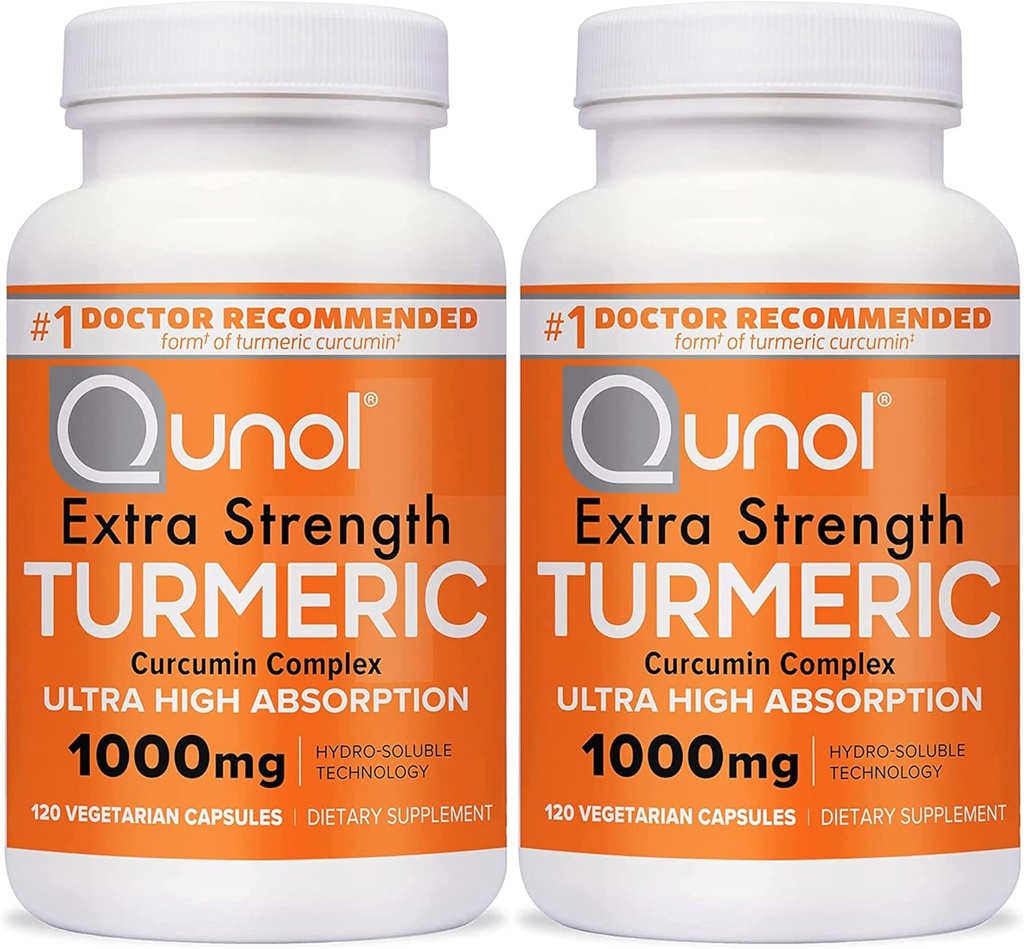 Qunol Turmeric Curcumin Capsules, 1000mg Extra Styrke Supplement, Patentert Hydro-løselig teknologi, Alternativ til Turmeric Curcumin med svart pepper, 240 Veggie Capsules