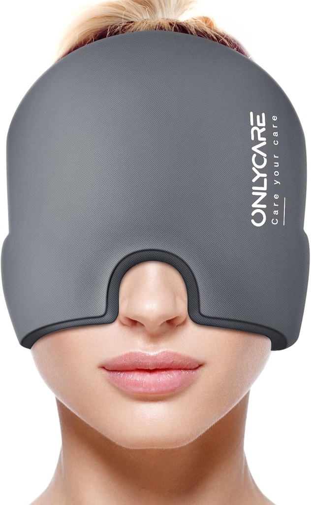 ONLYCARE Migraine Relief Cap, Soothing Migraine Mask, Upgraded Odorless Gel Ice Head Wrap, Hot og kaldt terapi, FSA eller HSA kvalifisert hodepine Ice Pack for strekk og stress(Grey)