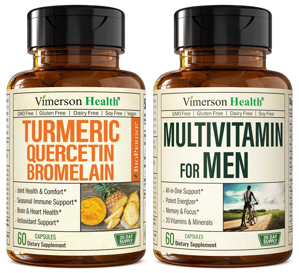 Quercetin med Bromelain & Turmeric Curcumin & komplett multivitamin for menn